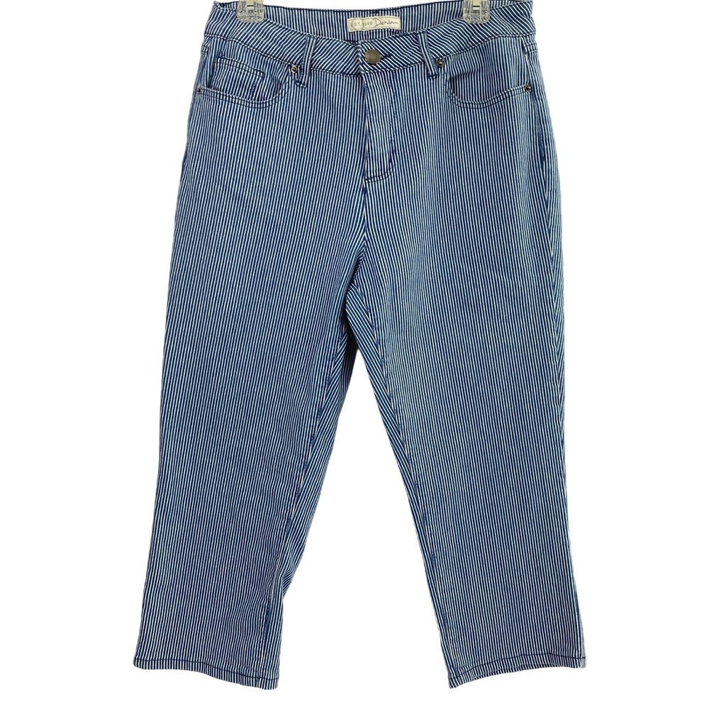Est 1946 Denim Capri Jeans Womens 14 Nautical Blue White Striped Cropped‎ Pants